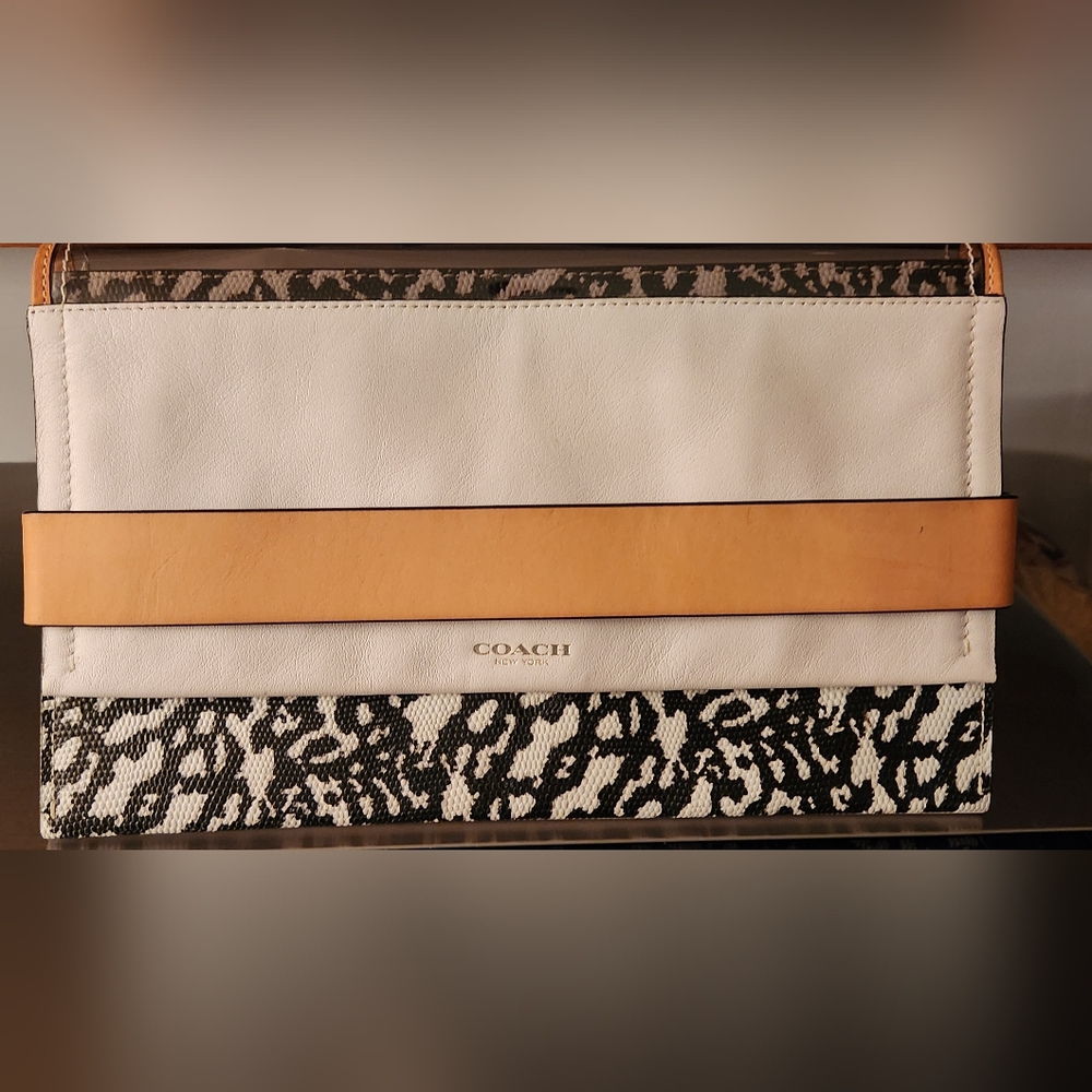 Coach White and Tan Clutch with Animal Print